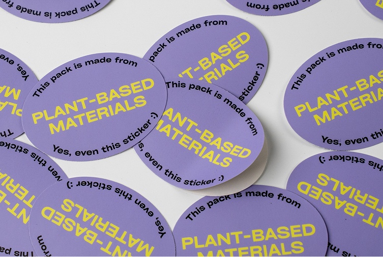 Okologische aufkleber pflanzlicher basis